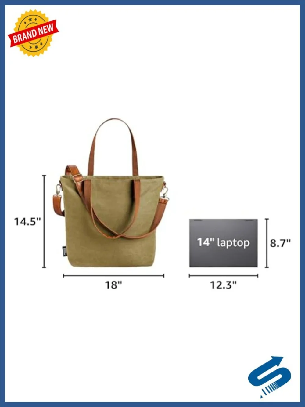Canvas Tote Bag for Women Large Pockets Ripstop Lining Work Travel School